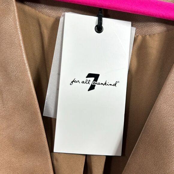 7 For All Mankind Faux Leather Jacket L Tan Twist Front Cropped Modern Chic - Picture 13 of 16